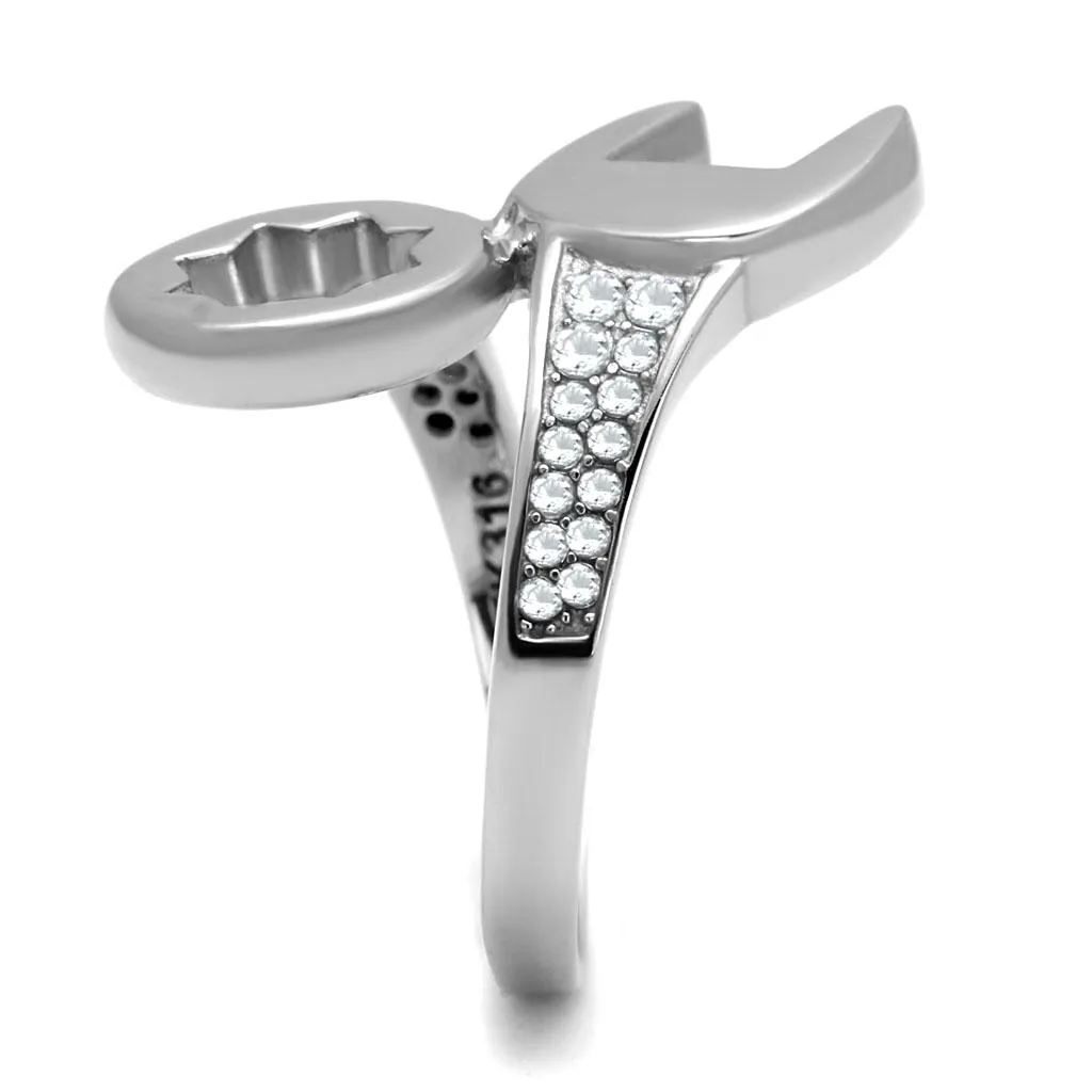High polished (no plating) Stainless Steel Ring with AAA Grade CZ in Clear for Women Style TK3097