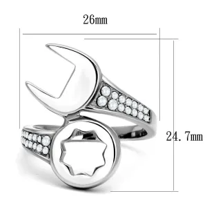 High polished (no plating) Stainless Steel Ring with AAA Grade CZ in Clear for Women Style TK3097