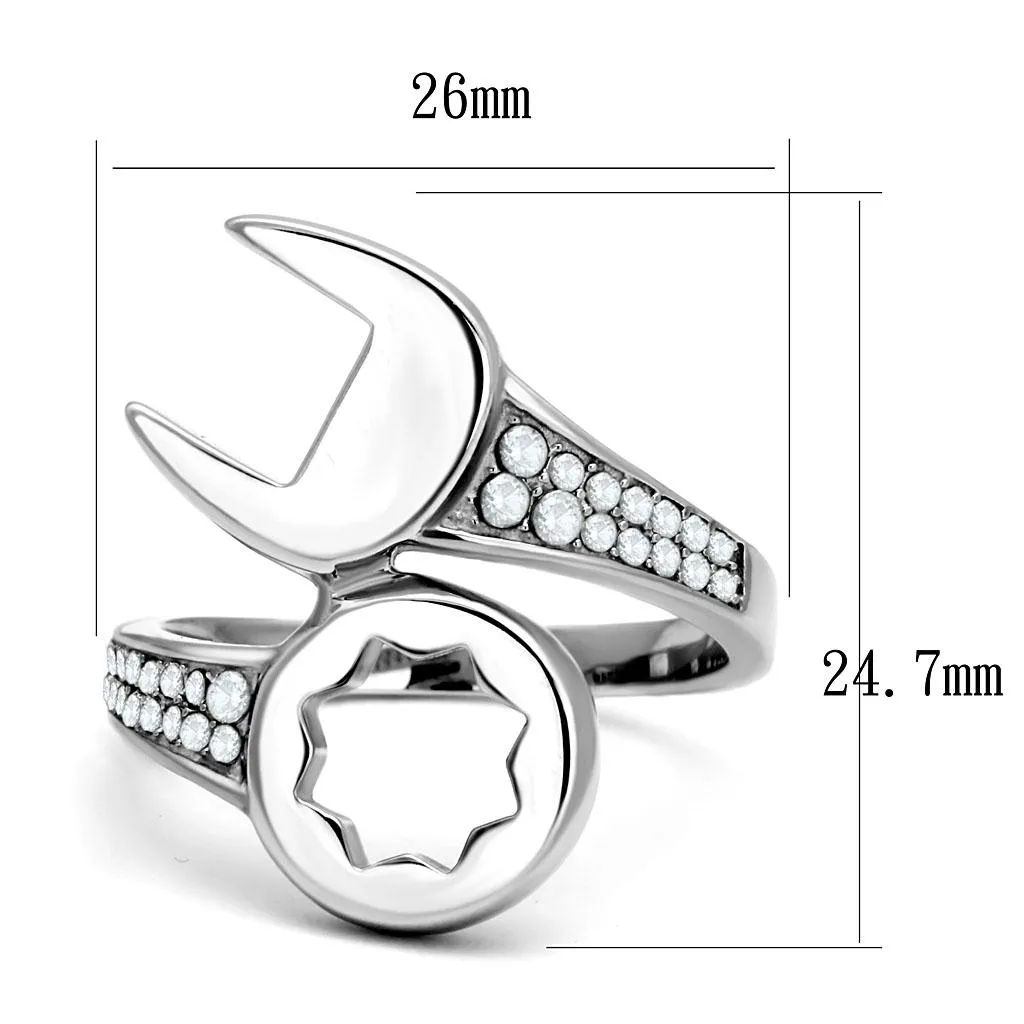 High polished (no plating) Stainless Steel Ring with AAA Grade CZ in Clear for Women Style TK3097