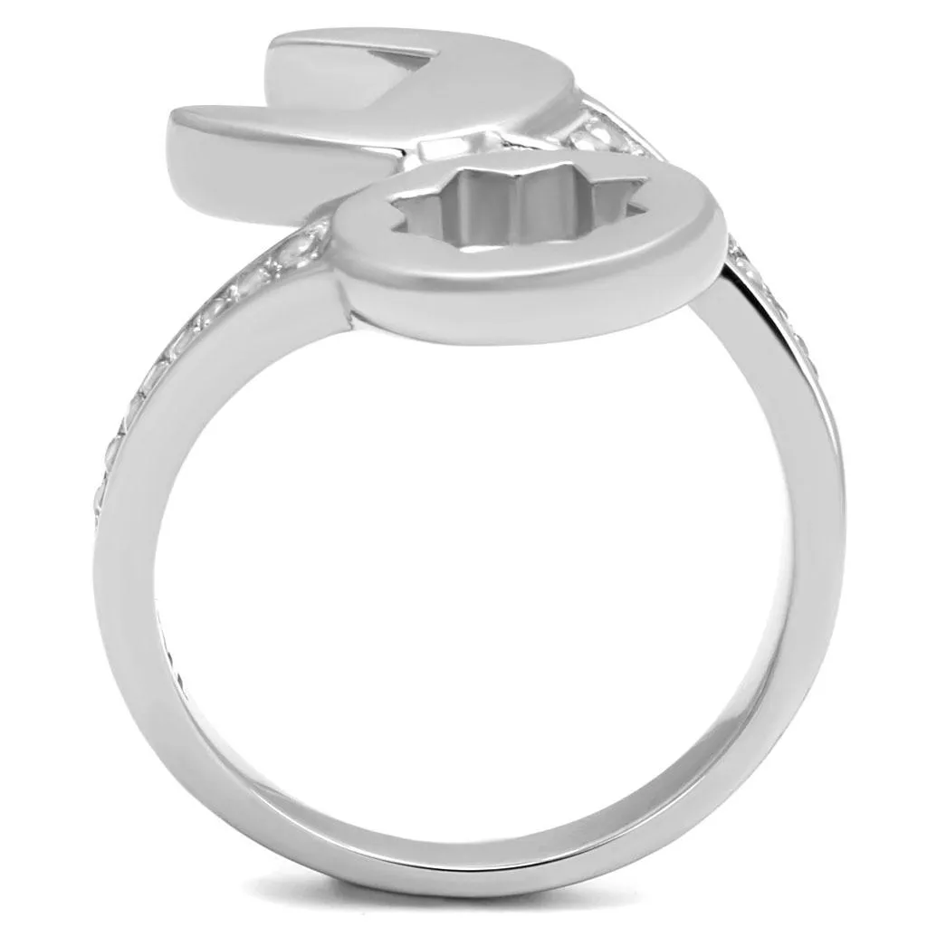 High polished (no plating) Stainless Steel Ring with AAA Grade CZ in Clear for Women Style TK3097