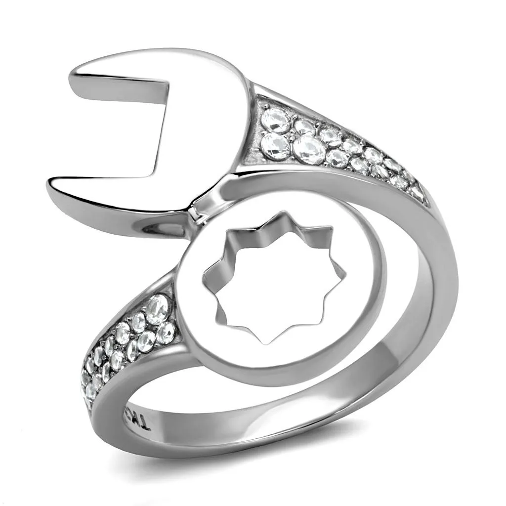 High polished (no plating) Stainless Steel Ring with AAA Grade CZ in Clear for Women Style TK3097