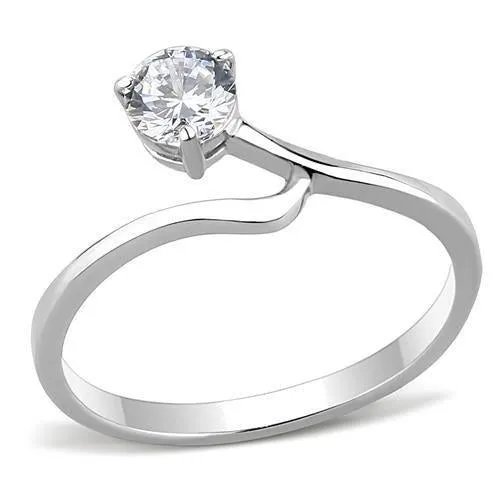 High polished (no plating) Stainless Steel Ring with AAA Grade CZ in Clear for Women Style TK3257