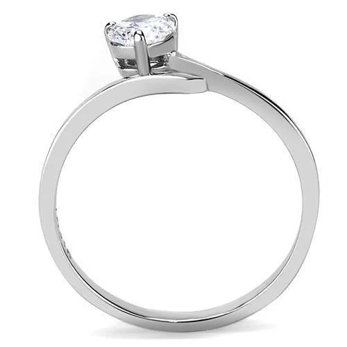 High polished (no plating) Stainless Steel Ring with AAA Grade CZ in Clear for Women Style TK3257