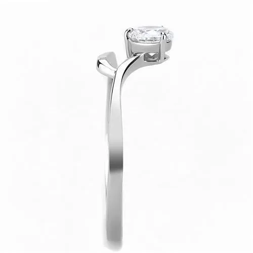 High polished (no plating) Stainless Steel Ring with AAA Grade CZ in Clear for Women Style TK3257
