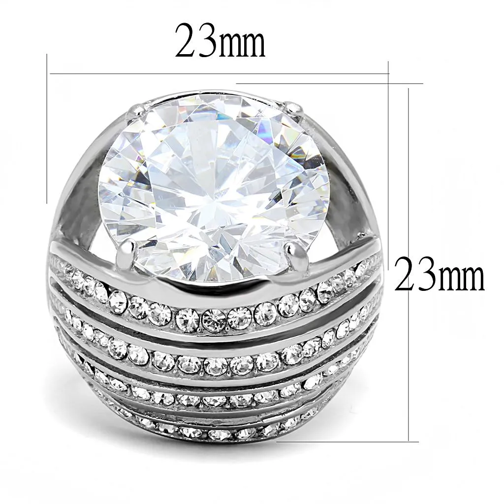 High polished (no plating) Stainless Steel Ring with AAA Grade CZ in Clear for Women Style TK3263
