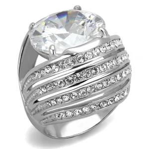 High polished (no plating) Stainless Steel Ring with AAA Grade CZ in Clear for Women Style TK3263