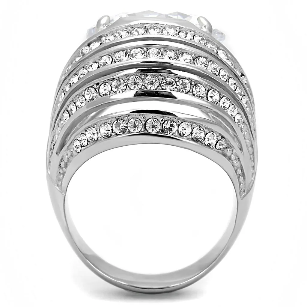 High polished (no plating) Stainless Steel Ring with AAA Grade CZ in Clear for Women Style TK3263
