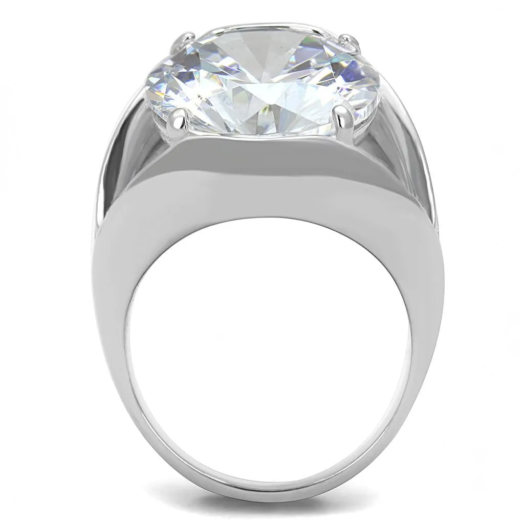 High polished (no plating) Stainless Steel Ring with AAA Grade CZ in Clear for Women Style TK3263