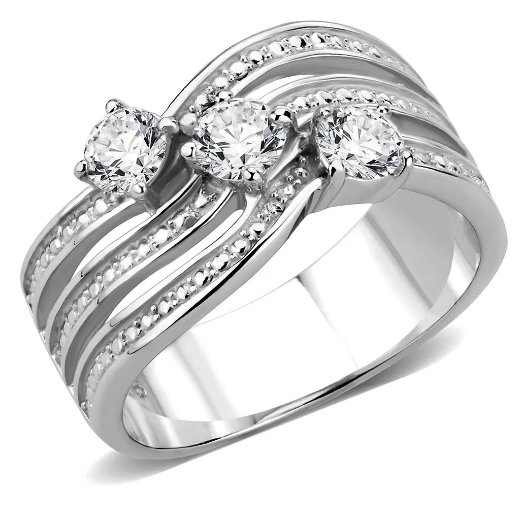 High polished (no plating) Stainless Steel Ring with AAA Grade CZ in Clear for Women Style TK3633