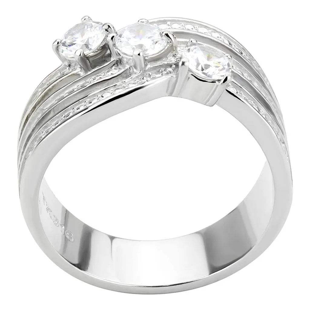 High polished (no plating) Stainless Steel Ring with AAA Grade CZ in Clear for Women Style TK3633
