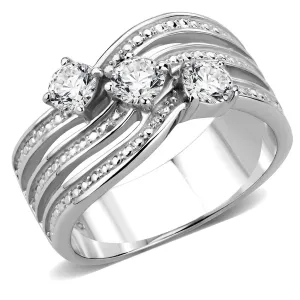 High polished (no plating) Stainless Steel Ring with AAA Grade CZ in Clear for Women Style TK3633