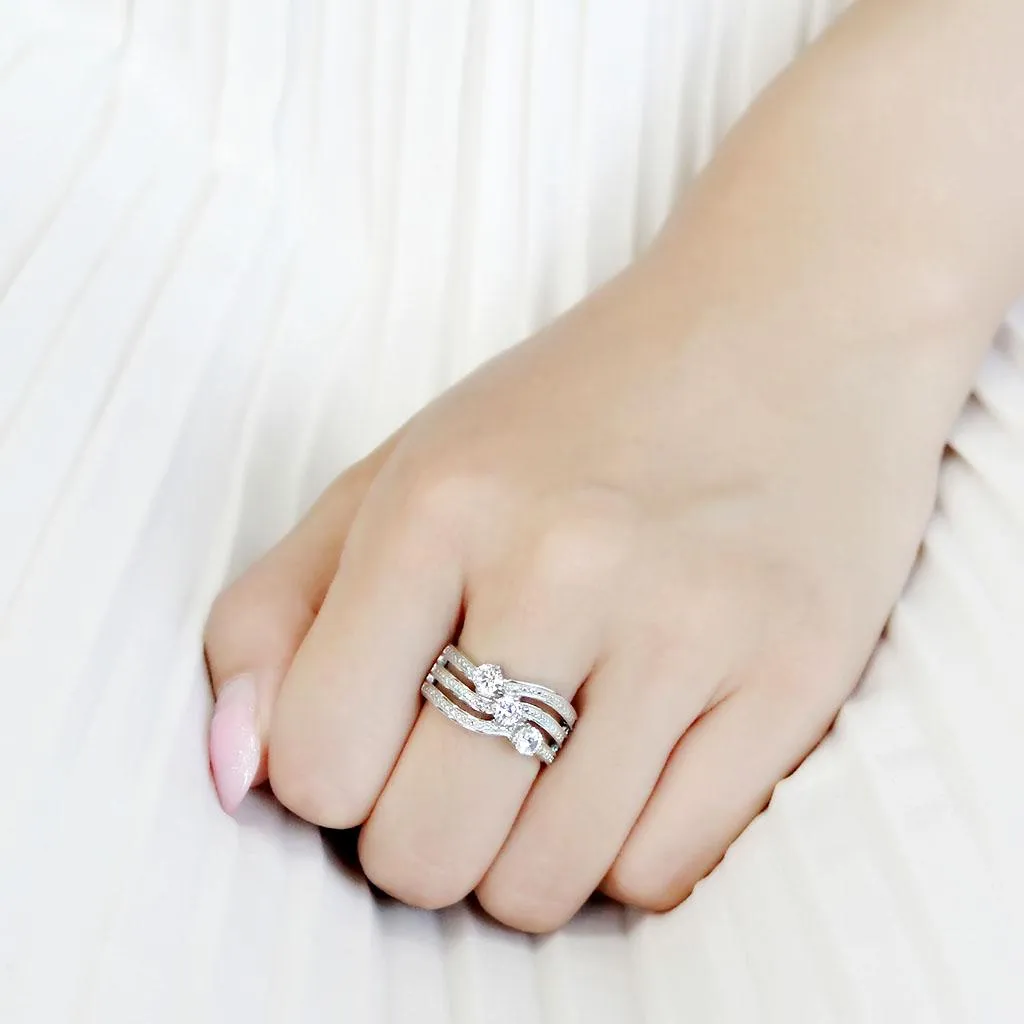 High polished (no plating) Stainless Steel Ring with AAA Grade CZ in Clear for Women Style TK3633