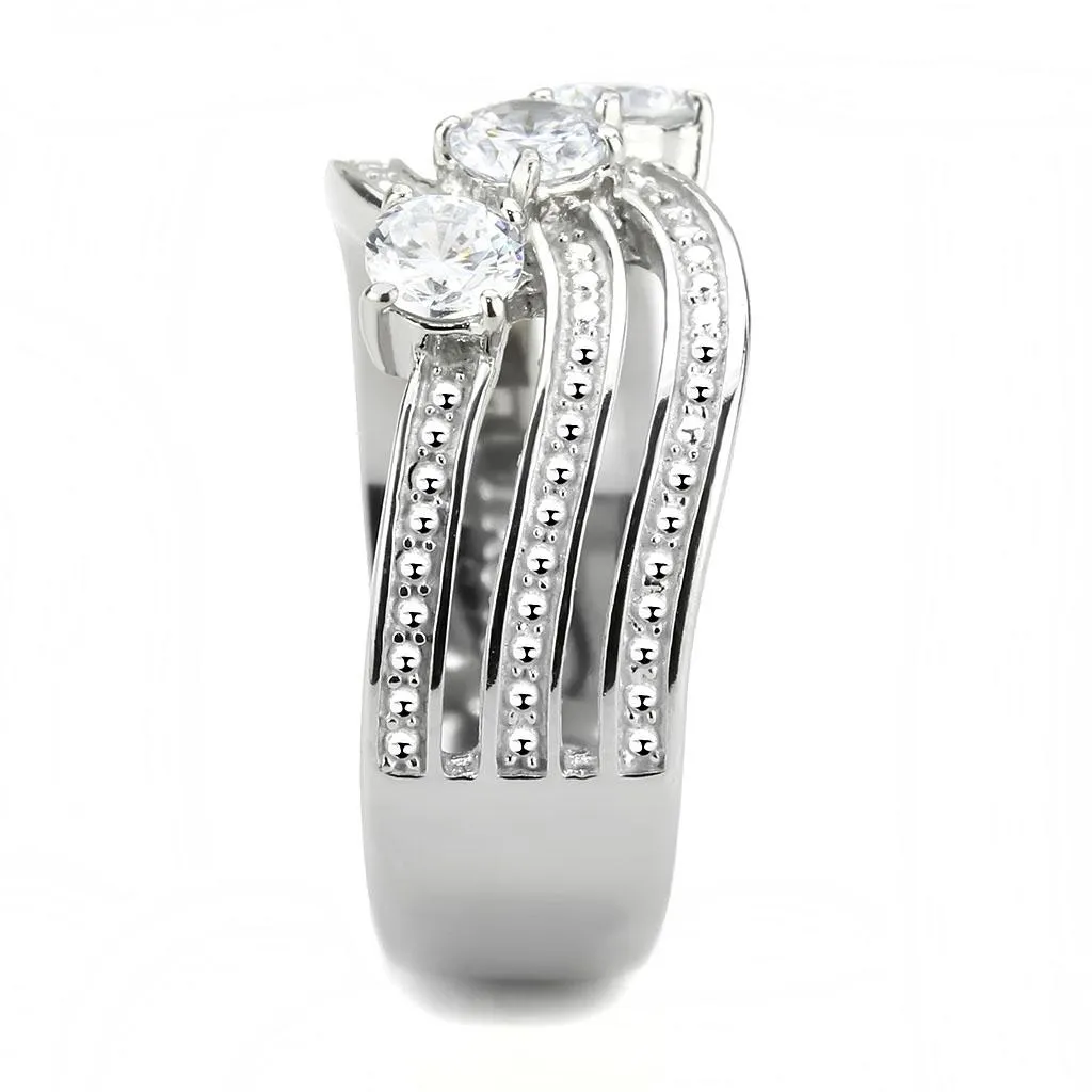 High polished (no plating) Stainless Steel Ring with AAA Grade CZ in Clear for Women Style TK3633