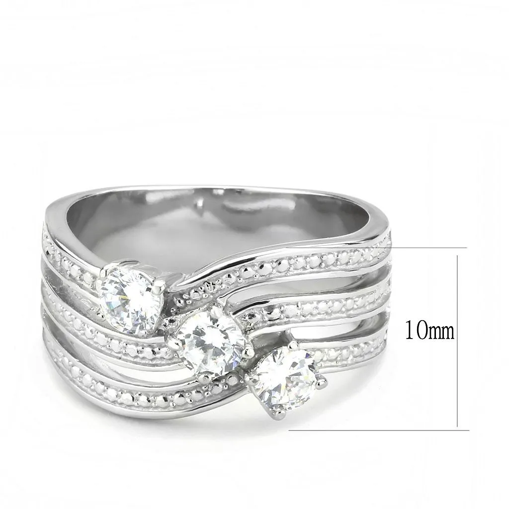 High polished (no plating) Stainless Steel Ring with AAA Grade CZ in Clear for Women Style TK3633