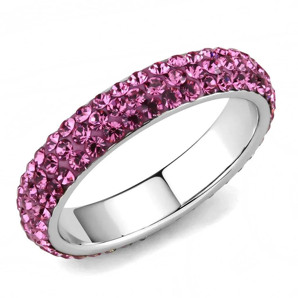 High polished (no plating) Stainless Steel Ring with Top Grade Crystal in Rose for Women Style TK3542