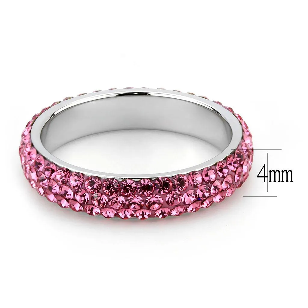 High polished (no plating) Stainless Steel Ring with Top Grade Crystal in Rose for Women Style TK3542