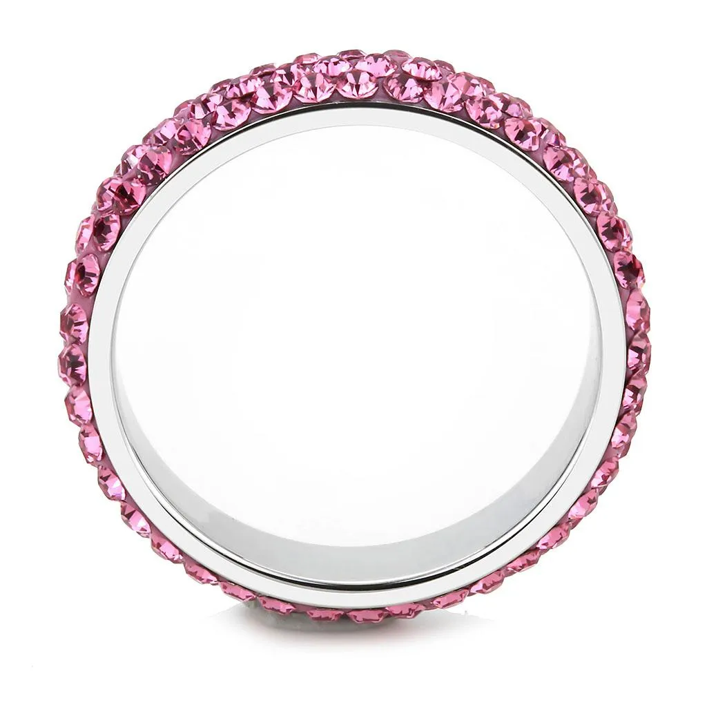 High polished (no plating) Stainless Steel Ring with Top Grade Crystal in Rose for Women Style TK3542