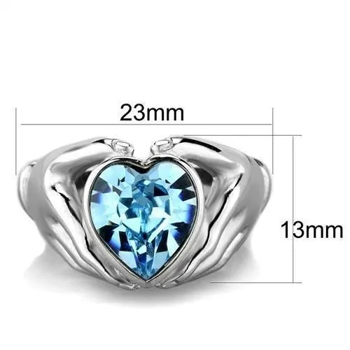 High polished (no plating) Stainless Steel Ring with Top Grade Crystal in Sea Blue for Women Style TK1775
