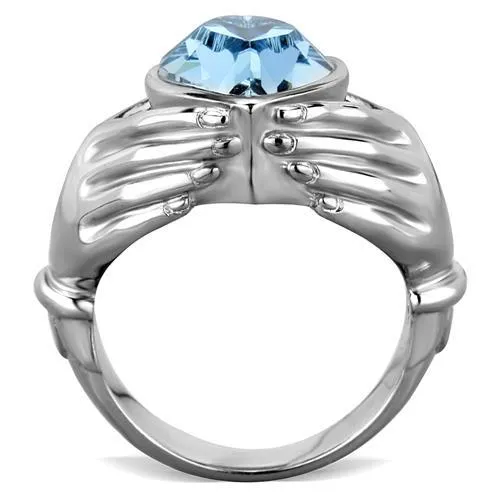 High polished (no plating) Stainless Steel Ring with Top Grade Crystal in Sea Blue for Women Style TK1775