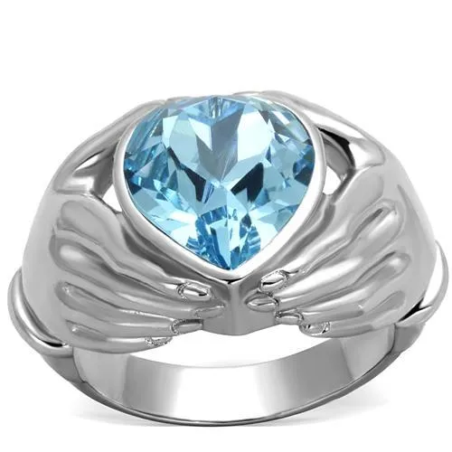 High polished (no plating) Stainless Steel Ring with Top Grade Crystal in Sea Blue for Women Style TK1775