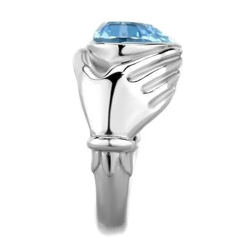 High polished (no plating) Stainless Steel Ring with Top Grade Crystal in Sea Blue for Women Style TK1775
