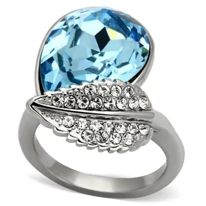 High polished (no plating) Stainless Steel Ring with Top Grade Crystal in Sea Blue for Women Style TK930