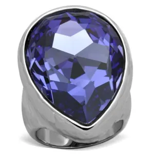 High polished (no plating) Stainless Steel Ring with Top Grade Crystal in Tanzanite for Women Style TK1426