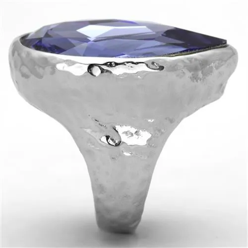 High polished (no plating) Stainless Steel Ring with Top Grade Crystal in Tanzanite for Women Style TK1426