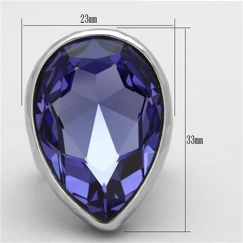 High polished (no plating) Stainless Steel Ring with Top Grade Crystal in Tanzanite for Women Style TK1426