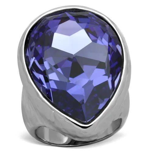 High polished (no plating) Stainless Steel Ring with Top Grade Crystal in Tanzanite for Women Style TK1426
