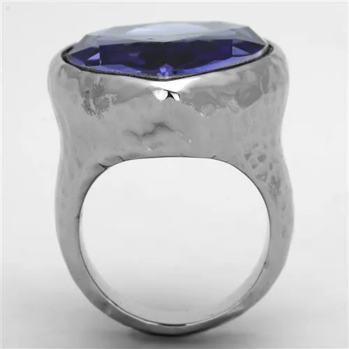 High polished (no plating) Stainless Steel Ring with Top Grade Crystal in Tanzanite for Women Style TK1426