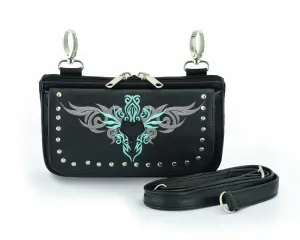 HL80156TEAL Turquoise tribal Heart Hip Clip Leather Bag Women TEAL Waist Bag Fanny Pack Motorcycle Biker TEAL