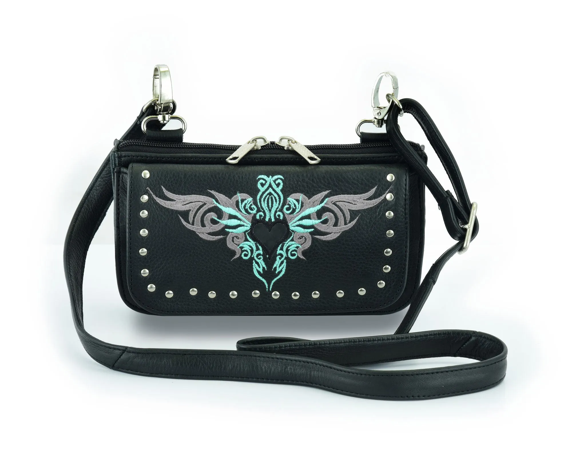 HL80156TEAL Turquoise tribal Heart Hip Clip Leather Bag Women TEAL Waist Bag Fanny Pack Motorcycle Biker TEAL