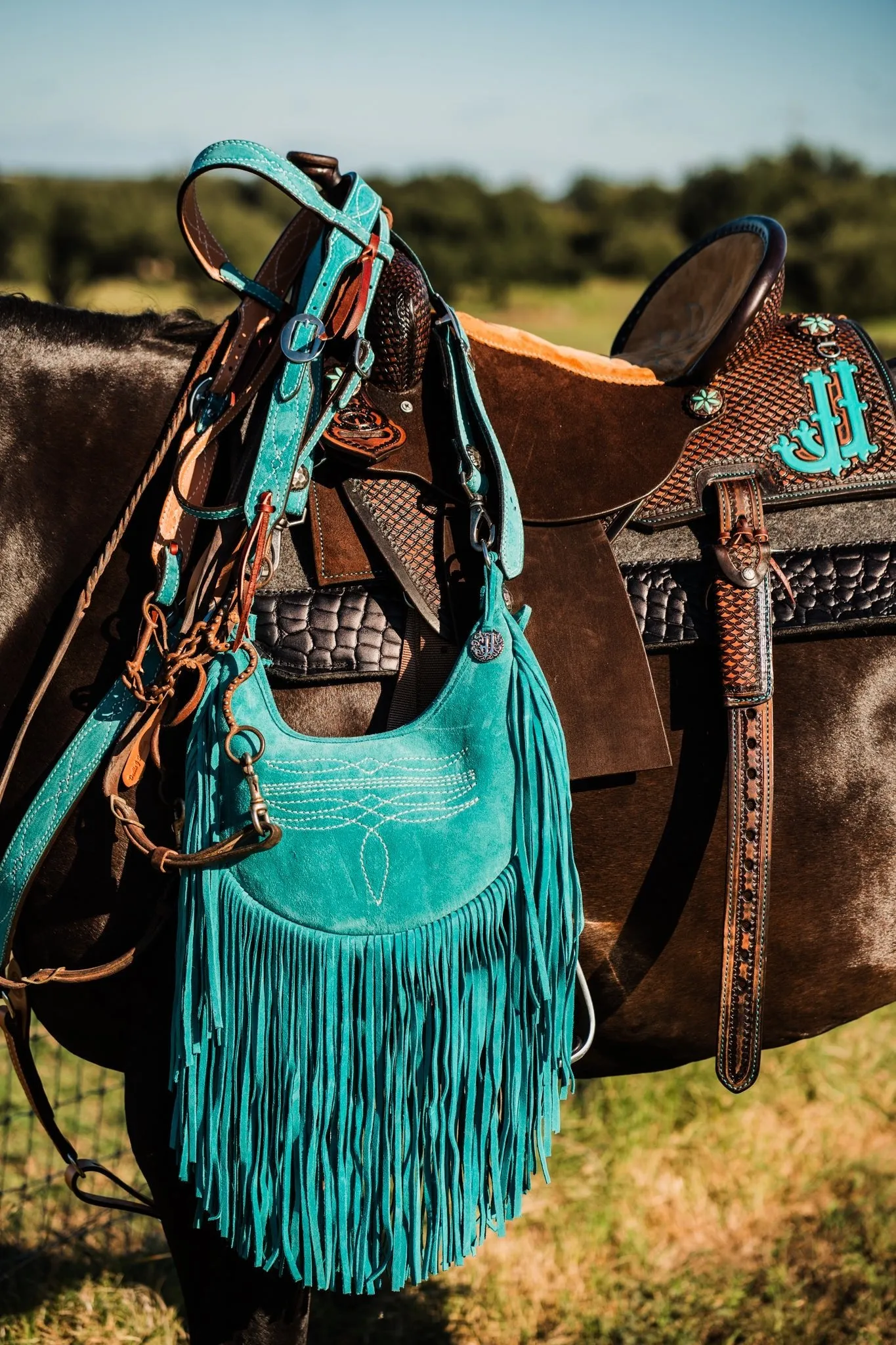 HMH22 - Turquoise Suede Hobo Bag
