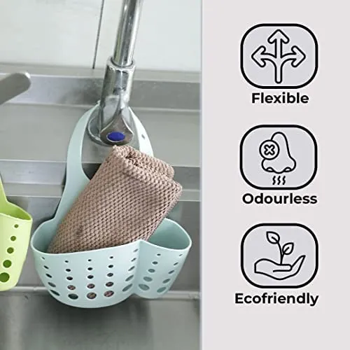 Homestic Kitchen & Bathroom Organizer|Multipurpose Basket Shelf For Kitchen & Bathroom|Adjustable Snap Fastener|Non-Toxic & Odor-less|Flexible & Durable|Smart Drainage Holes|Pack of 2|Multicolor