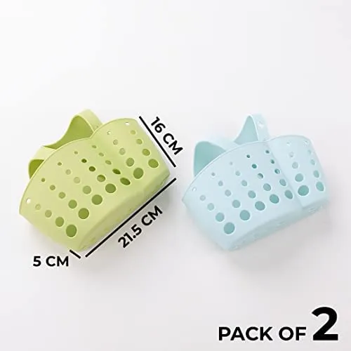 Homestic Kitchen & Bathroom Organizer|Multipurpose Basket Shelf For Kitchen & Bathroom|Adjustable Snap Fastener|Non-Toxic & Odor-less|Flexible & Durable|Smart Drainage Holes|Pack of 2|Multicolor