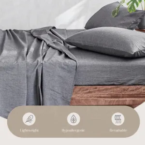 Hypoallergenic Washed Cotton Sheet Set I Single I Black