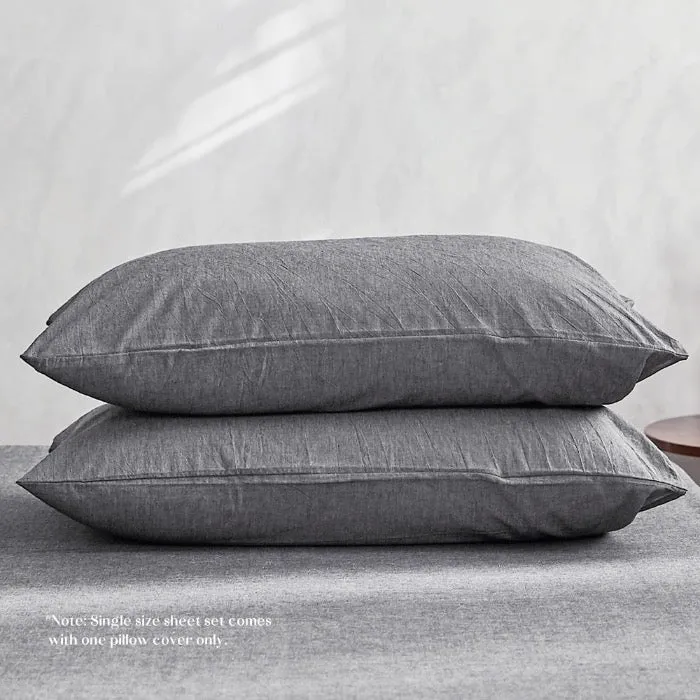 Hypoallergenic Washed Cotton Sheet Set I Single I Black