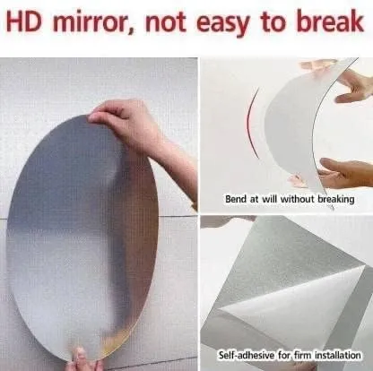 INKIES Oval Shape Adhesive Mirror Sticker for Wall on Tiles Bathroom Bedroom Living Room Basin Mirror Bathroom Wall Mirror Stickers Unbreakable Plastic Wall Mirror 30 * 20