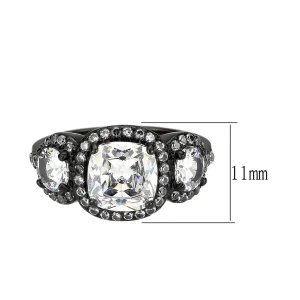 IP Black (Ion Plating) Stainless Steel Ring with AAA Grade CZ in Clear for Women Style TK3784