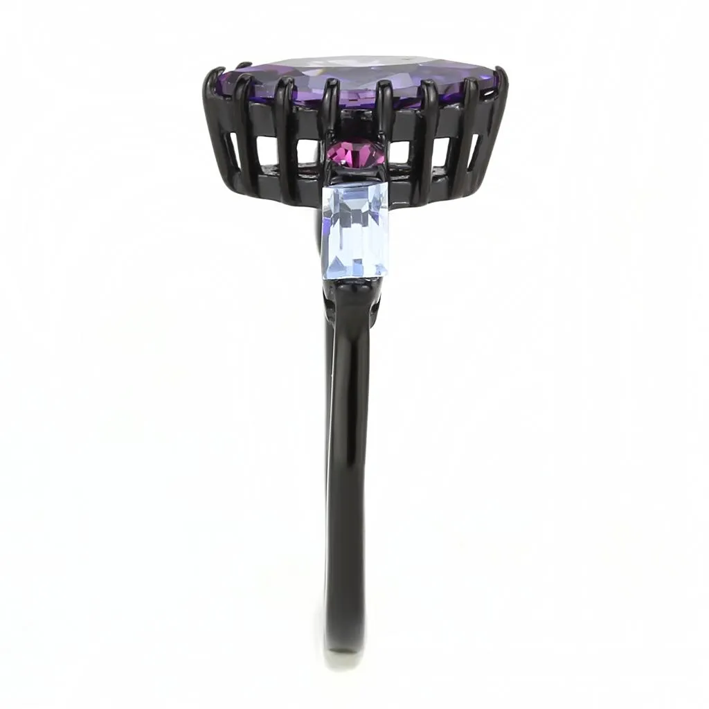 IP Black(Ion Plating) Stainless Steel Ring with AAA Grade CZ in Amethyst for Women Style TK3456