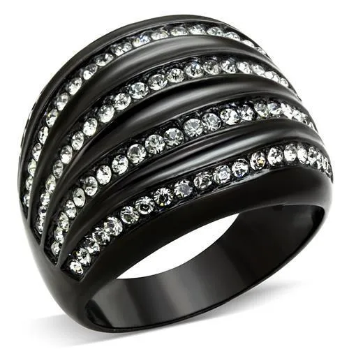 IP Black(Ion Plating) Stainless Steel Ring with Top Grade Crystal in Black Diamond for Women Style TK1789