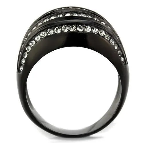 IP Black(Ion Plating) Stainless Steel Ring with Top Grade Crystal in Black Diamond for Women Style TK1789