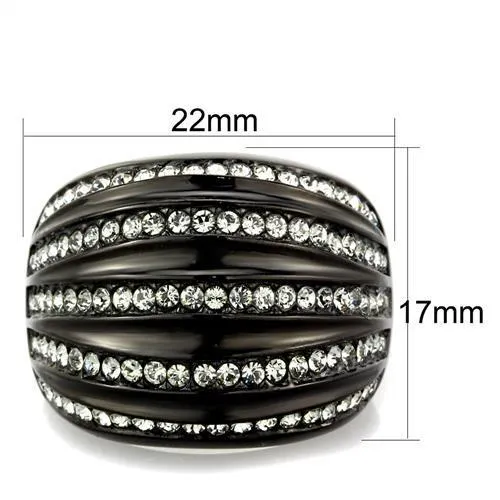 IP Black(Ion Plating) Stainless Steel Ring with Top Grade Crystal in Black Diamond for Women Style TK1789