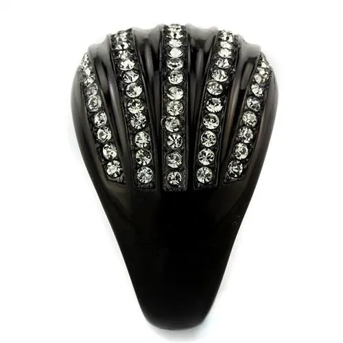 IP Black(Ion Plating) Stainless Steel Ring with Top Grade Crystal in Black Diamond for Women Style TK1789