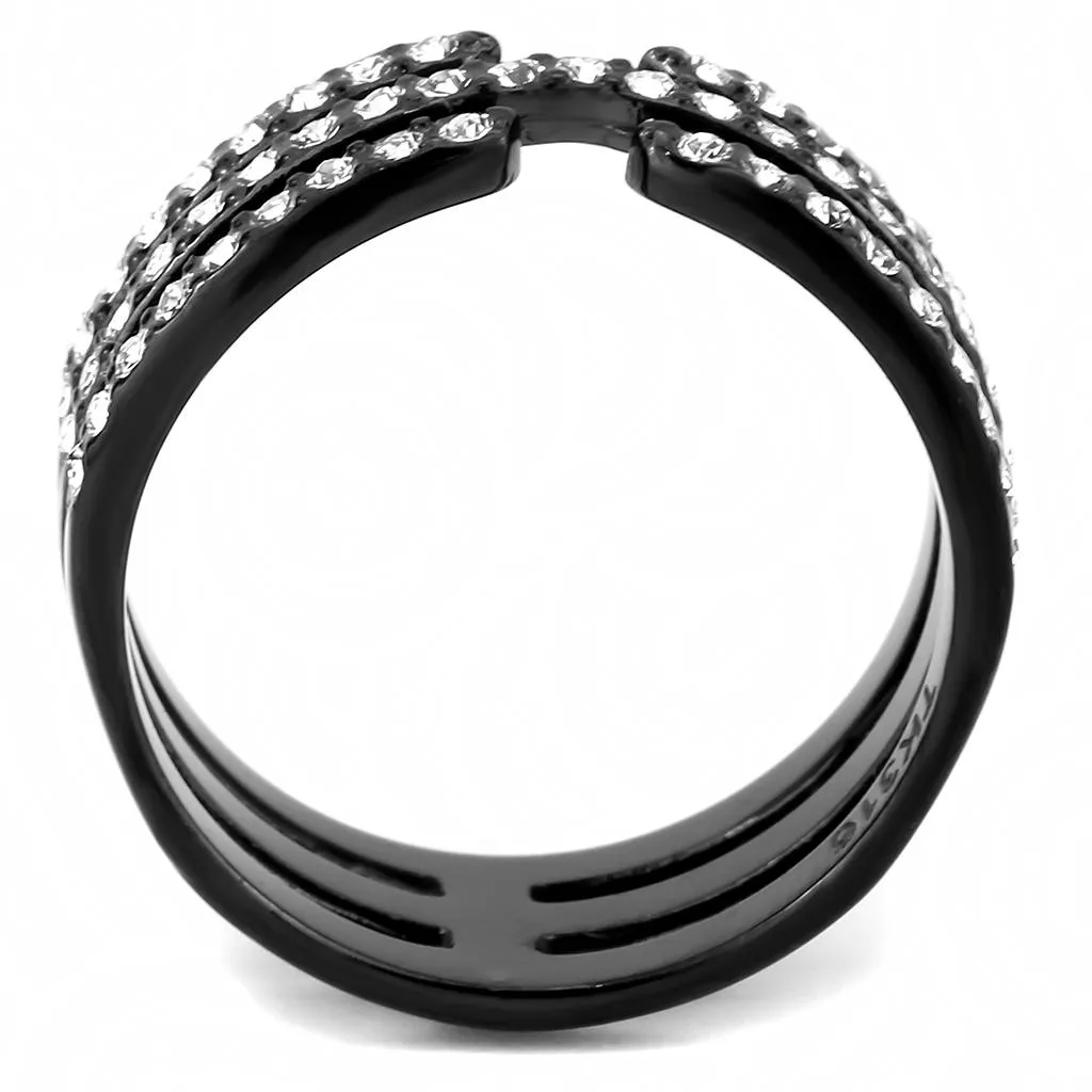 IP Black(Ion Plating) Stainless Steel Ring with Top Grade Crystal in Clear for Women Style TK3594
