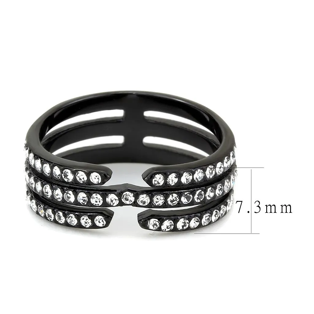 IP Black(Ion Plating) Stainless Steel Ring with Top Grade Crystal in Clear for Women Style TK3594