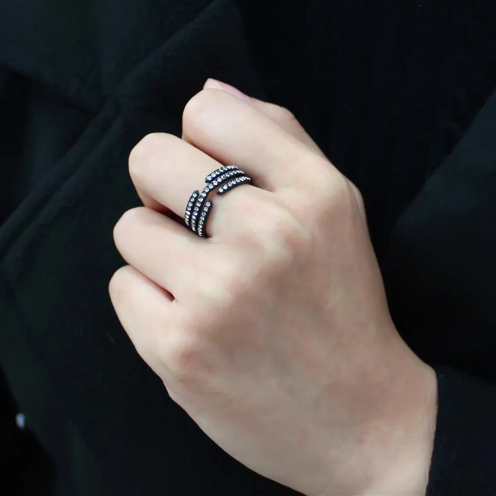 IP Black(Ion Plating) Stainless Steel Ring with Top Grade Crystal in Clear for Women Style TK3594