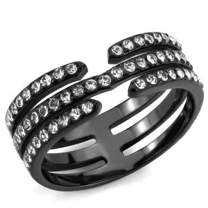 IP Black(Ion Plating) Stainless Steel Ring with Top Grade Crystal in Clear for Women Style TK3594