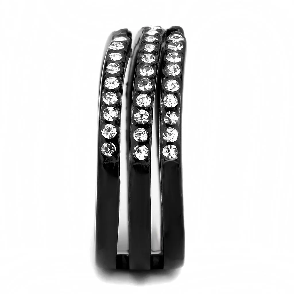 IP Black(Ion Plating) Stainless Steel Ring with Top Grade Crystal in Clear for Women Style TK3594